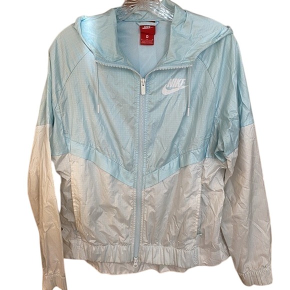 Nike Zip Up Vented Windbreaker Jacket Women's M Light Blue with Hood - Picture 1 of 10